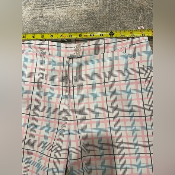 Callaway Womens Shorts Golf Bermuda Opti Dri Pockets Plaid Blue Pink White Sz 8 - Picture 4 of 9